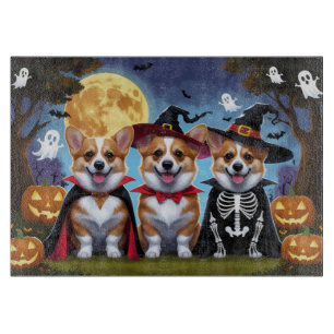 Corgi Dogs Pumpkin Halloween Funny Cutting Board