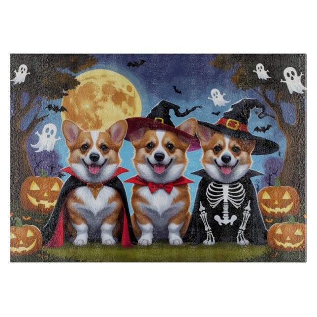 Corgi Dogs Pumpkin Halloween Funny Cutting Board (Front)