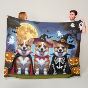 Corgi Dogs Pumpkin Halloween Funny Fleece Blanket