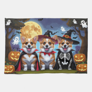 Corgi Dogs Pumpkin Halloween Funny Tea Towel