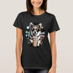 Corgi Drinking Iced Coffee Animal Dog Meme T-Shirt