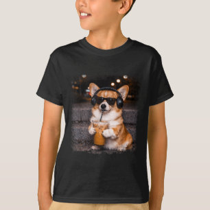 Corgi drinking iced coffee lover humor funny meme T-Shirt