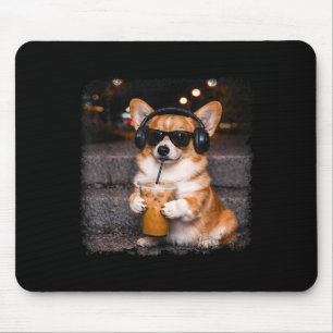 Corgi drinking iced coffee lover humour funny meme mouse mat