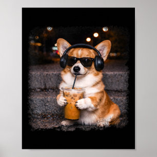 Corgi drinking iced coffee lover humour funny meme poster