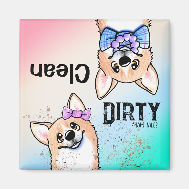 Corgi duo Clean Dirty Dishwasher Magnet (Front)