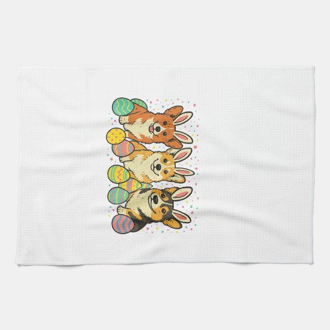 Corgi Easter T-Shirt_1 Tea Towel (Horizontal)