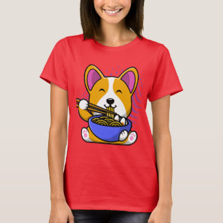Corgi Eating Ramen Cute Kawaii Noodles T-Shirt