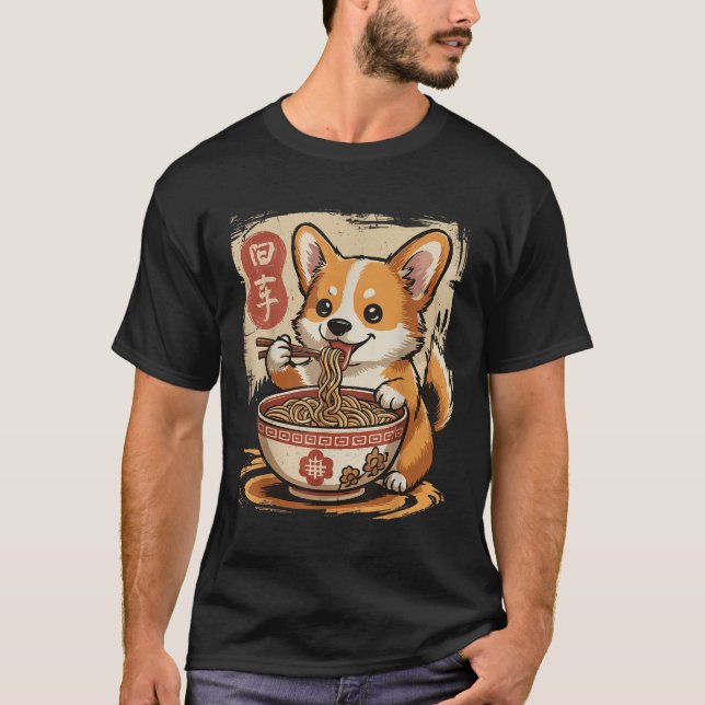Corgi Eating Ramen  T-Shirt (Front)