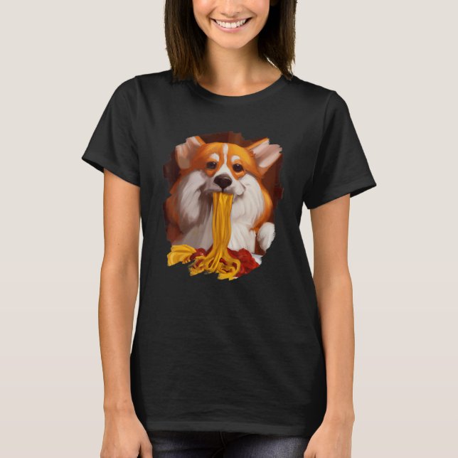 Corgi Eating Spaghetti Pasta Dog Italian Food 3 T-Shirt (Front)