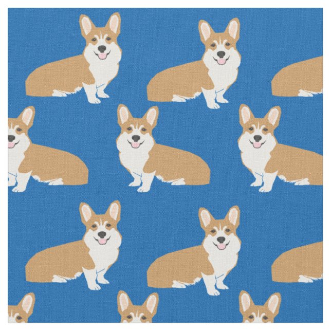 Corgi fabric - blue corgi fabric design (Close Up)