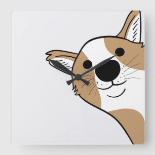 Corgi Face Square Wall Clock