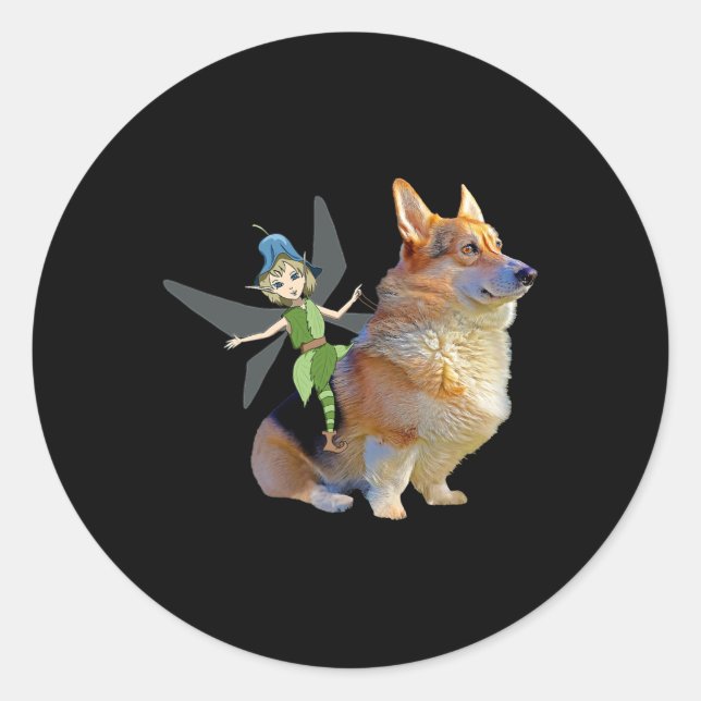 Corgi & Fairy - Funny Pembroke Welsh Corgi Classic Round Sticker (Front)