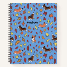Corgi Fall Leaves Dusty Blue