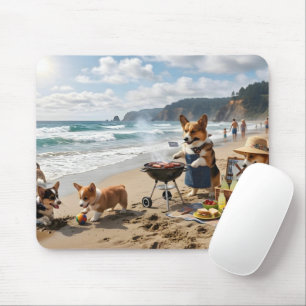 Corgi Family at the Beach Mouse Mat