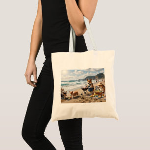 Corgi Family at the Beach Tote Bag