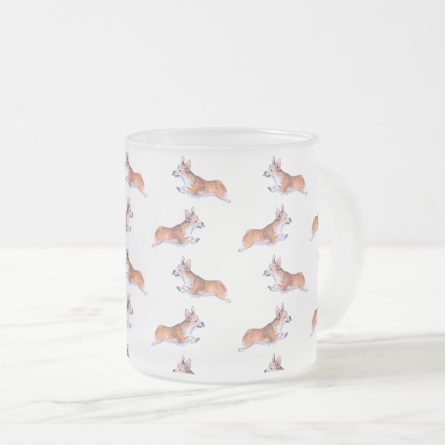 Corgi flight sumie pattern frosted glass coffee mug (Front Right)