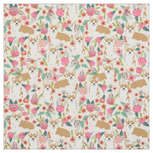 Corgi floral fabric  - cream