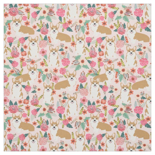 Corgi floral fabric  - pink (Swatch)