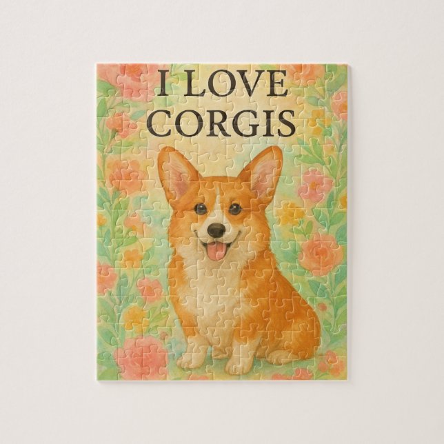 Corgi floral puzzle (Vertical)