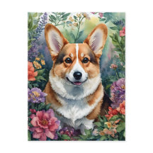 Corgi Floral Watercolor Portrait