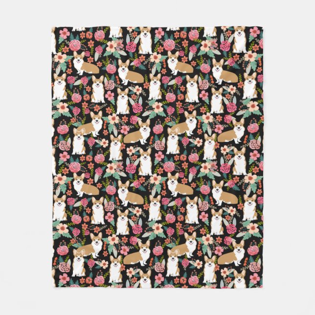Corgi florals blanket - black (Front)