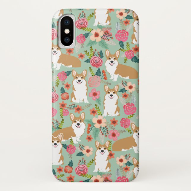Corgi Florals iPhone case - mint (Back)