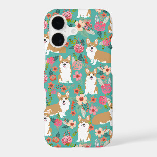 Corgi Florals iPhone case - turquoise