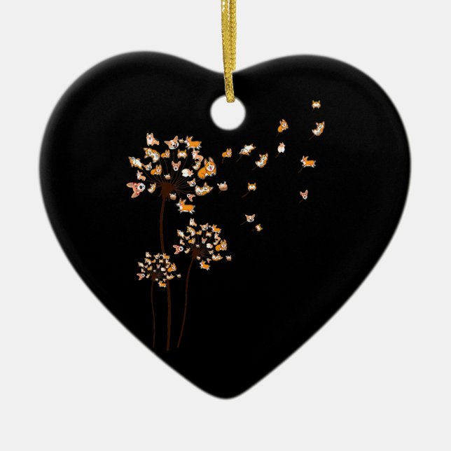 Corgi Flower Fly Dandelion Cute Dog Lover Ceramic Tree Decoration (Front)
