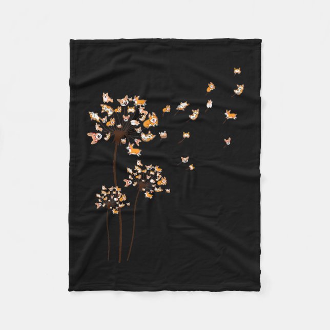 Corgi Flower Fly Dandelion Cute Dog Lover Fleece Blanket (Front)