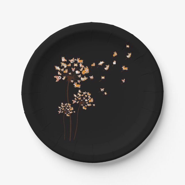 Corgi Flower Fly Dandelion Cute Dog Lover Paper Plate (Front)