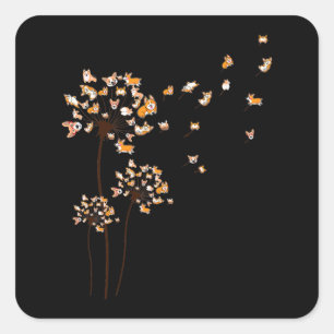 Corgi Flower Fly Dandelion Cute Dog Lover Square Sticker
