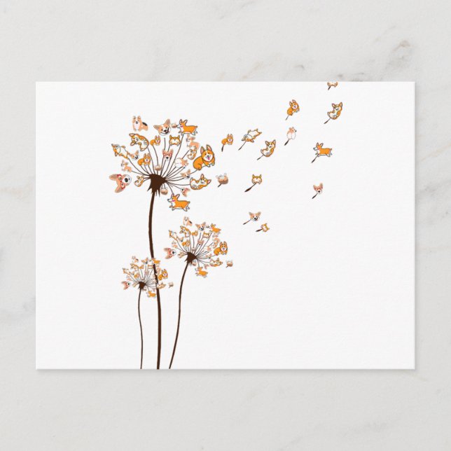 Corgi Flower Fly Dandelion Shirt Cute Dog Lover Announcement Postcard (Front)