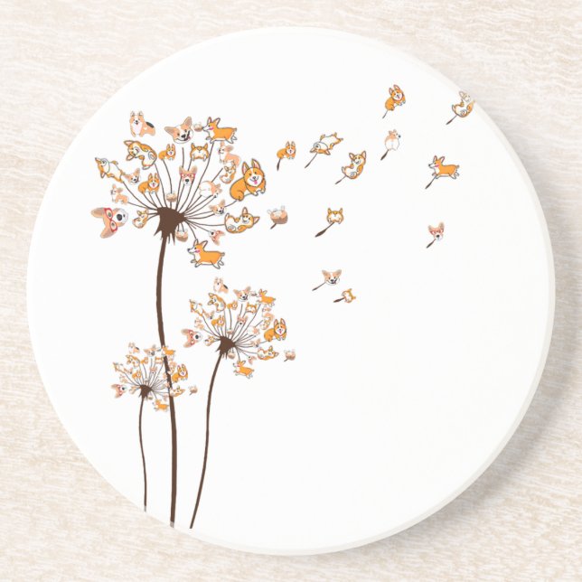 Corgi Flower Fly Dandelion Shirt Cute Dog Lover Coaster (Front)