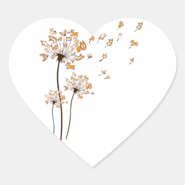 Corgi Flower Fly Dandelion Shirt Cute Dog Lover Heart Sticker (Front)