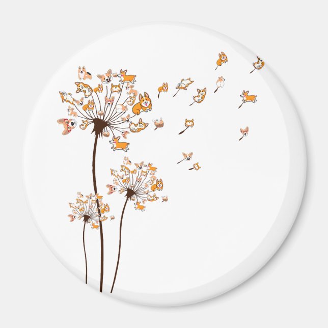 Corgi Flower Fly Dandelion Shirt Cute Dog Lover Magnet (Front)