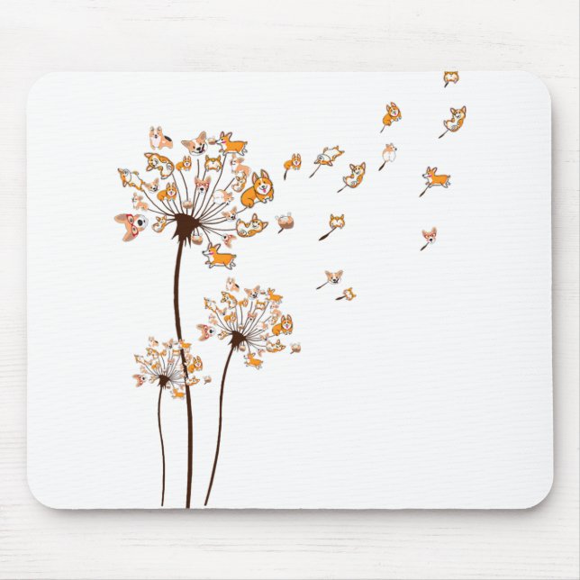Corgi Flower Fly Dandelion Shirt Cute Dog Lover Mouse Mat (Front)
