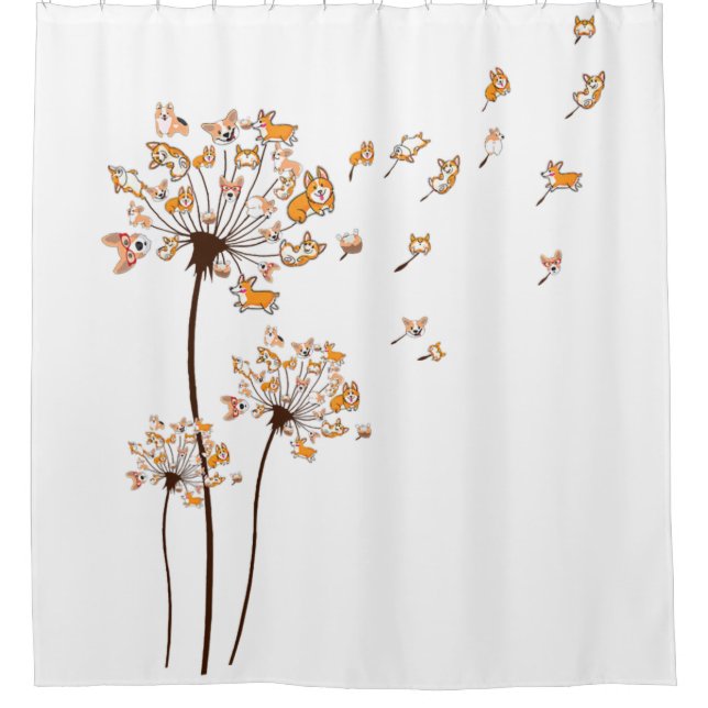 Corgi Flower Fly Dandelion Shirt Cute Dog Lover Shower Curtain (Front)