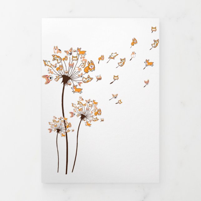 Corgi Flower Fly Dandelion Shirt Cute Dog Lover Tri-Fold Announcement (Cover)