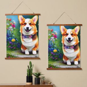 Corgi Flower Garden Hanging Tapestry