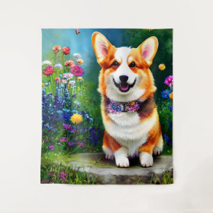 Corgi Flower Garden Tapestry