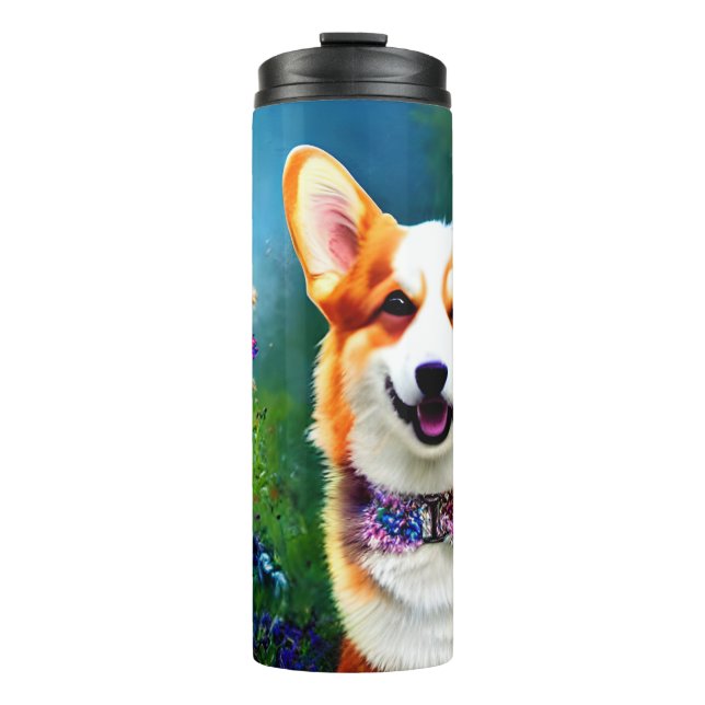Corgi Flower Garden Thermal Tumbler (Front)