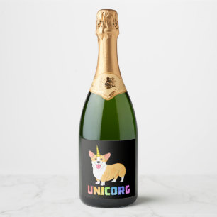 Corgi for Kids Girls Unicorg Unicorn Corgicorn Dog Sparkling Wine Label