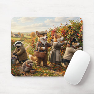 Corgi Forest Critter Fall Harvest Fantasy Mouse Mat