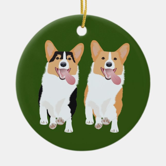 Corgi Friends Ceramic Tree Decoration (Front)