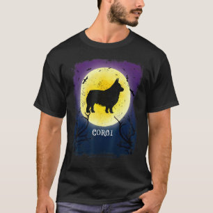 Corgi Full Moon Dog Silhouette Retro Halloween T-Shirt