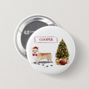 Corgi Funny Christmas Dog with Tree 6 Cm Round Badge