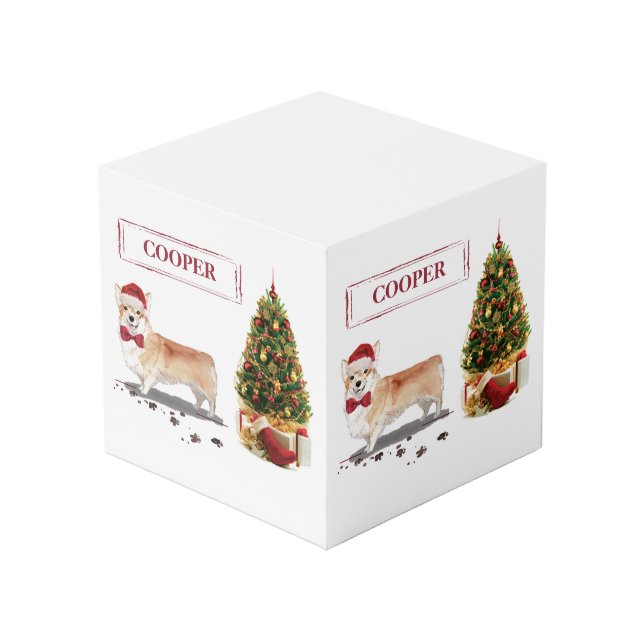 Corgi Funny Christmas Dog with Tree Cube (Front Angled)
