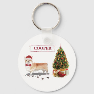Corgi Funny Christmas Dog with Tree Key Ring