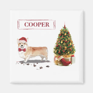 Corgi Funny Christmas Dog with Tree Magnet