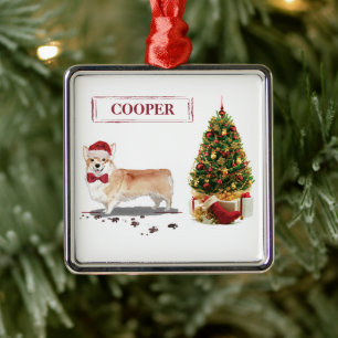 Corgi Funny Christmas Dog with Tree Metal Tree Decoration